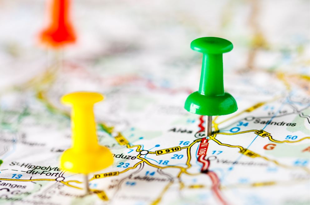 Pins on a map
